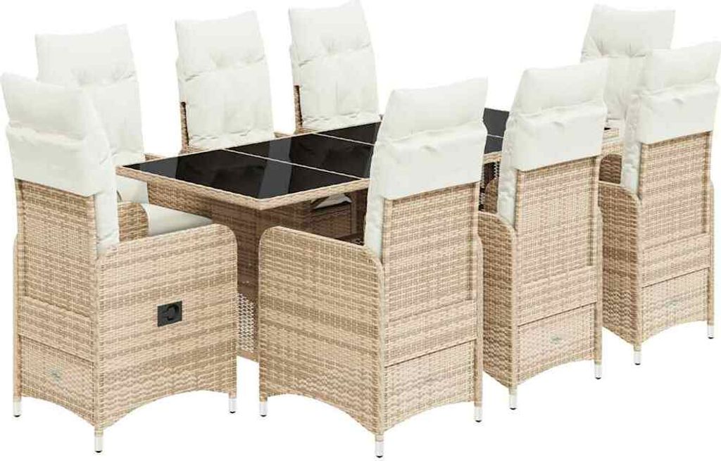 vidaXL 9-tlg. Garten-Bistro-Set mit Kissen Beige Poly Rattan