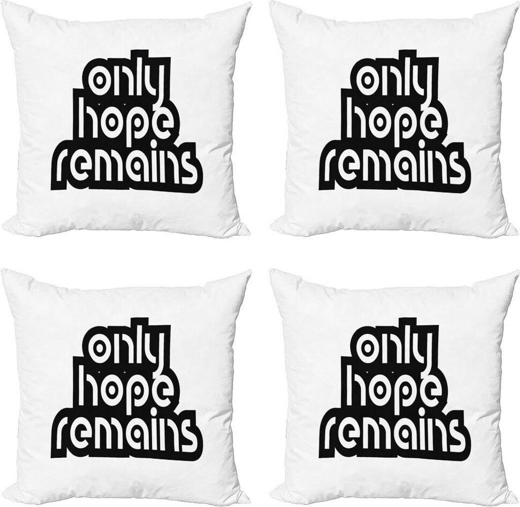 ABAKUHAUS Hoffen Kissenbezug Set (4 Stück), Motivation Retro Typografie, Moderner Doppelseitiger Digitaldruck, 60 cm x 60 cm, Schwarz und weiß
