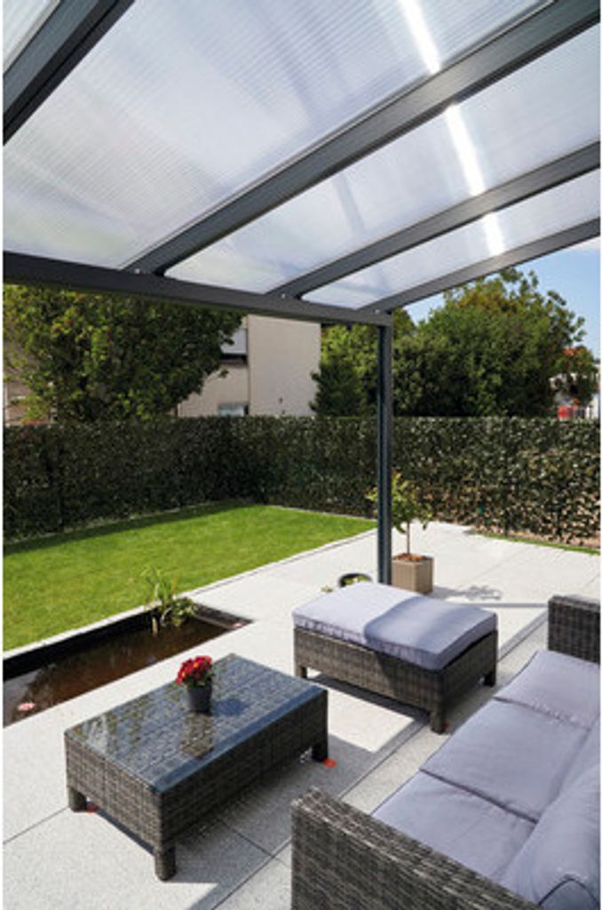 Terrassenüberdachung gutta Premium Polycarbonat weiß gestreift 510 x 406 cm anthrazit