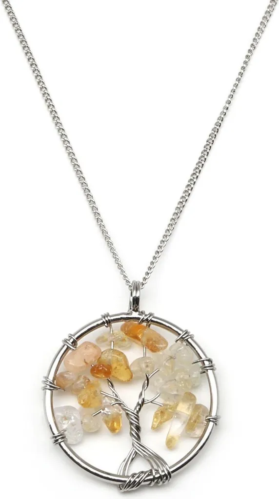 Collier Arbre de Vie Citrine Jaune - Bijou Lithothérapie Énergie Positive
