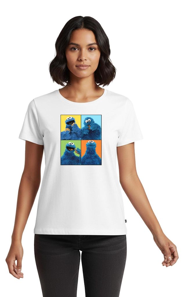 Spreadshirt Sesamstraße Krümelmonster Posen Frauen Premium T-Shirt, XXL, Weiß
