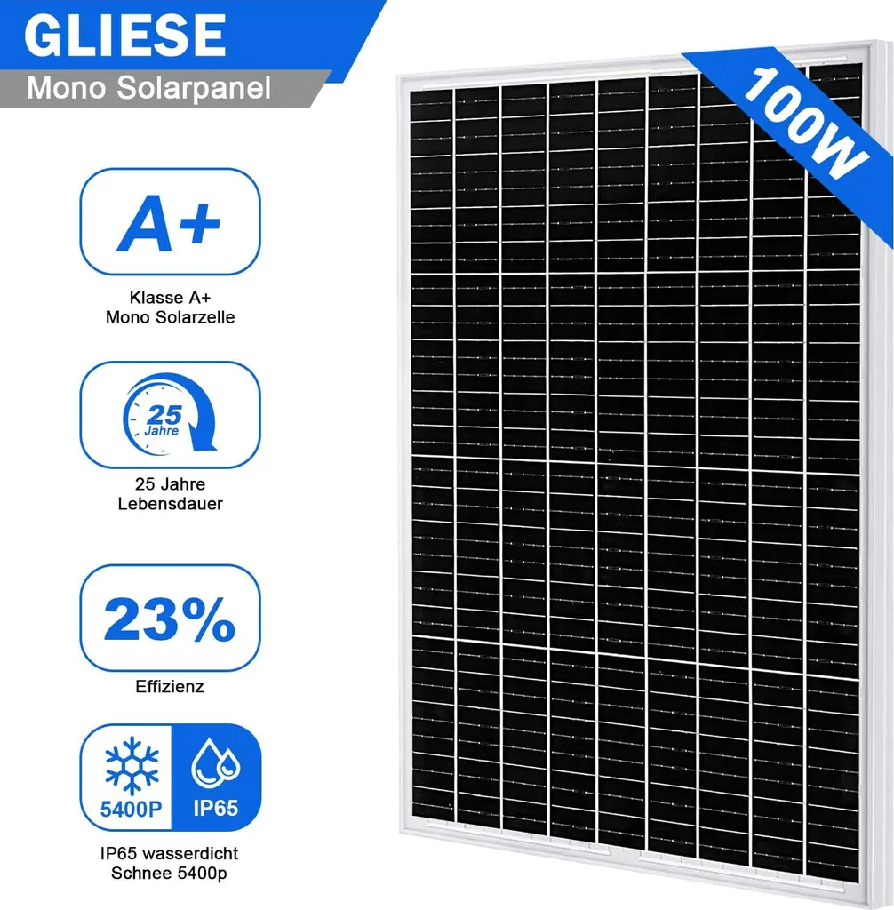 Pannello Solare 100W 12V Monocristallino per Camper e Barca - PV 100 Watt
