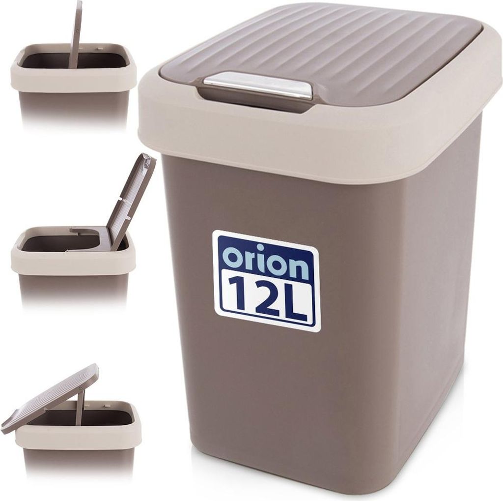 Orion | Mülleimer - 12 L - Braun - Kompakt mit Klappdeckel - Ideal für Bad, Büro und kleine Küchen - Papierkorb