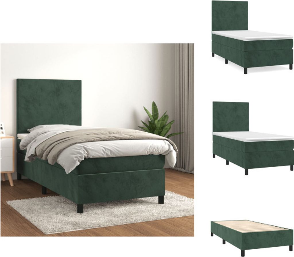 vidaXL Boxspringbett mit Matratze Dunkelgrün 100x200 cm Samt - Betten & Bettgestelle