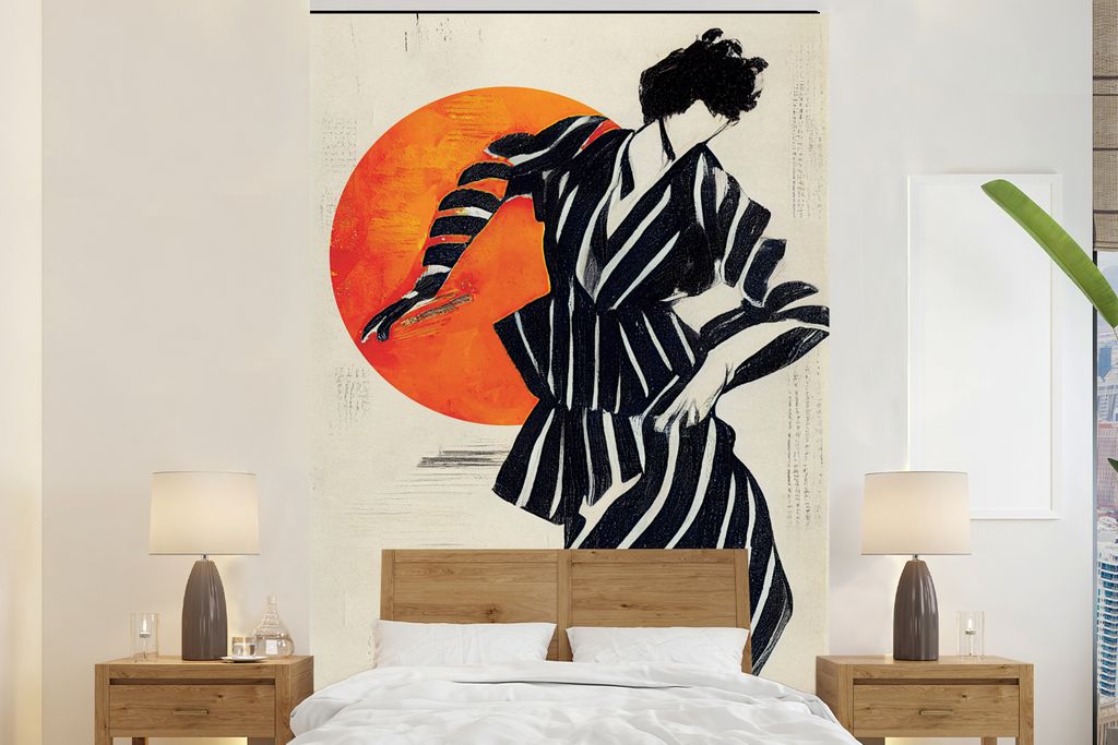 MuchoWow Fototapete für Wohnzimmer oder Schlafzimmer Wandtapete Vinyl Motivtapete Vintage - Tänzerin - Sonne - Schwarz - Weiß - 170x260 cm - W...