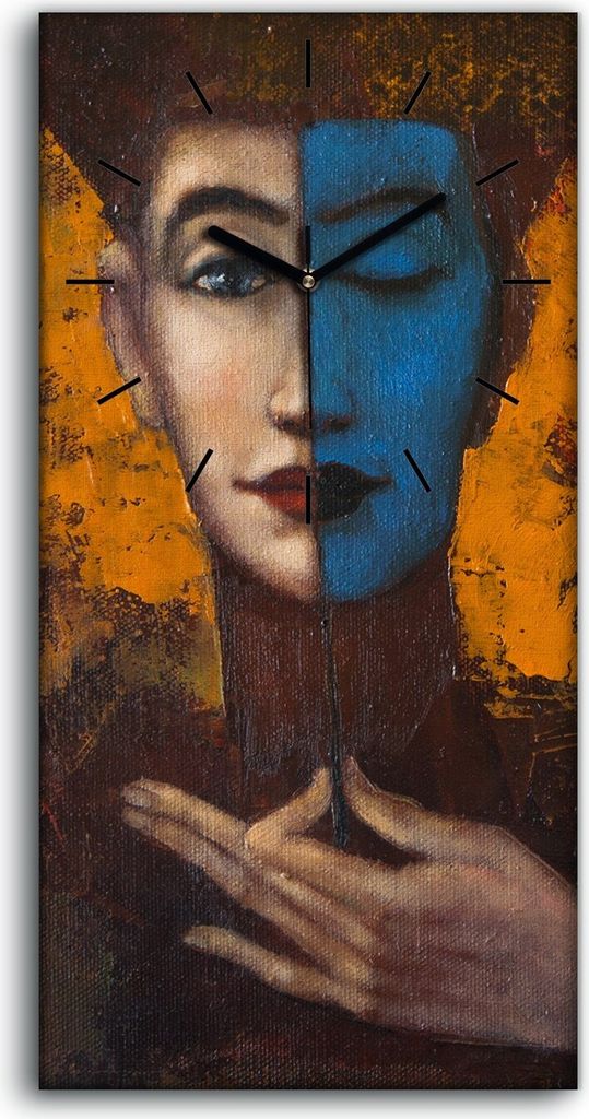 Küche Wohnzimmer Wand Leinwand Uhr 30x60 Kunst Porträt der Mädchen Malerei - schwarze Hände