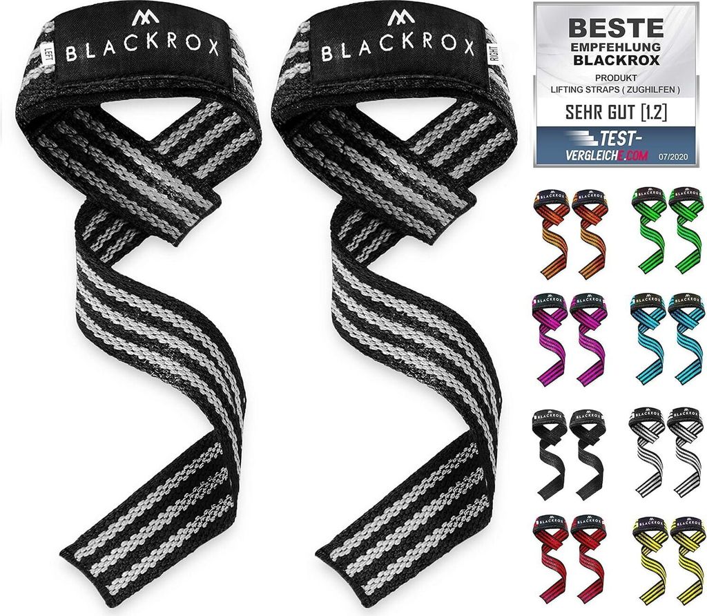 BLACKROX Lifting Straps Zughilfe Bodybuilding, Hebebänder Frauen und Männer, gepolstert, Kreuzheben, Krafttraining, Gewichtheben, Grau, 1 Paar
