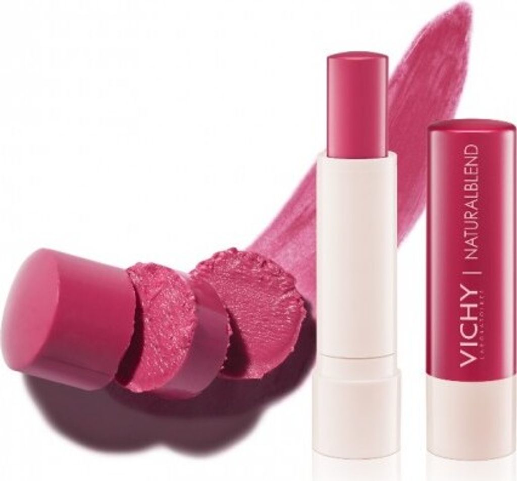 A lipstick and its swatch are displayed against a white background.