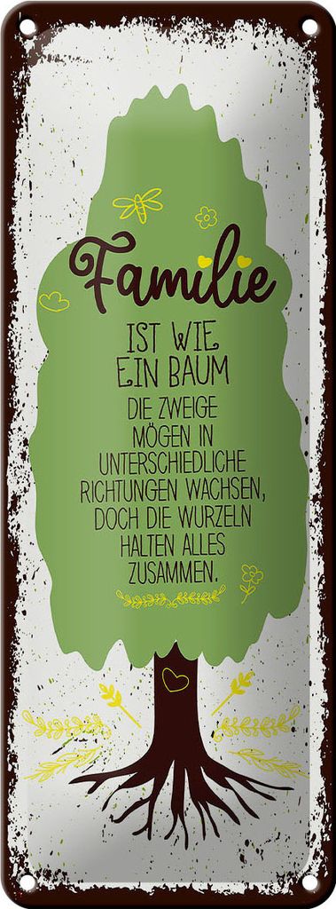 Blechschild Familie ist Baum halten alles Zusammen, 27 x 10 cm, Blechschilder Spruch Glück Weisheit