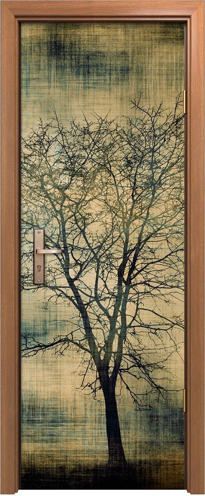 Türposter 70x200 cm Türaufkleber Türtapete Türfolie Klebefolie Grunge Rahmen mit Baumsilhouette