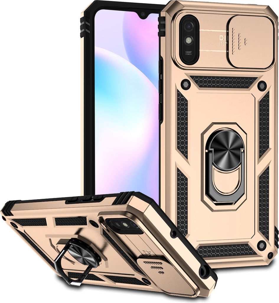 Redmi 9A Hülle mit Schiebe Kamera Schutz und Ringhalter Produktbild 