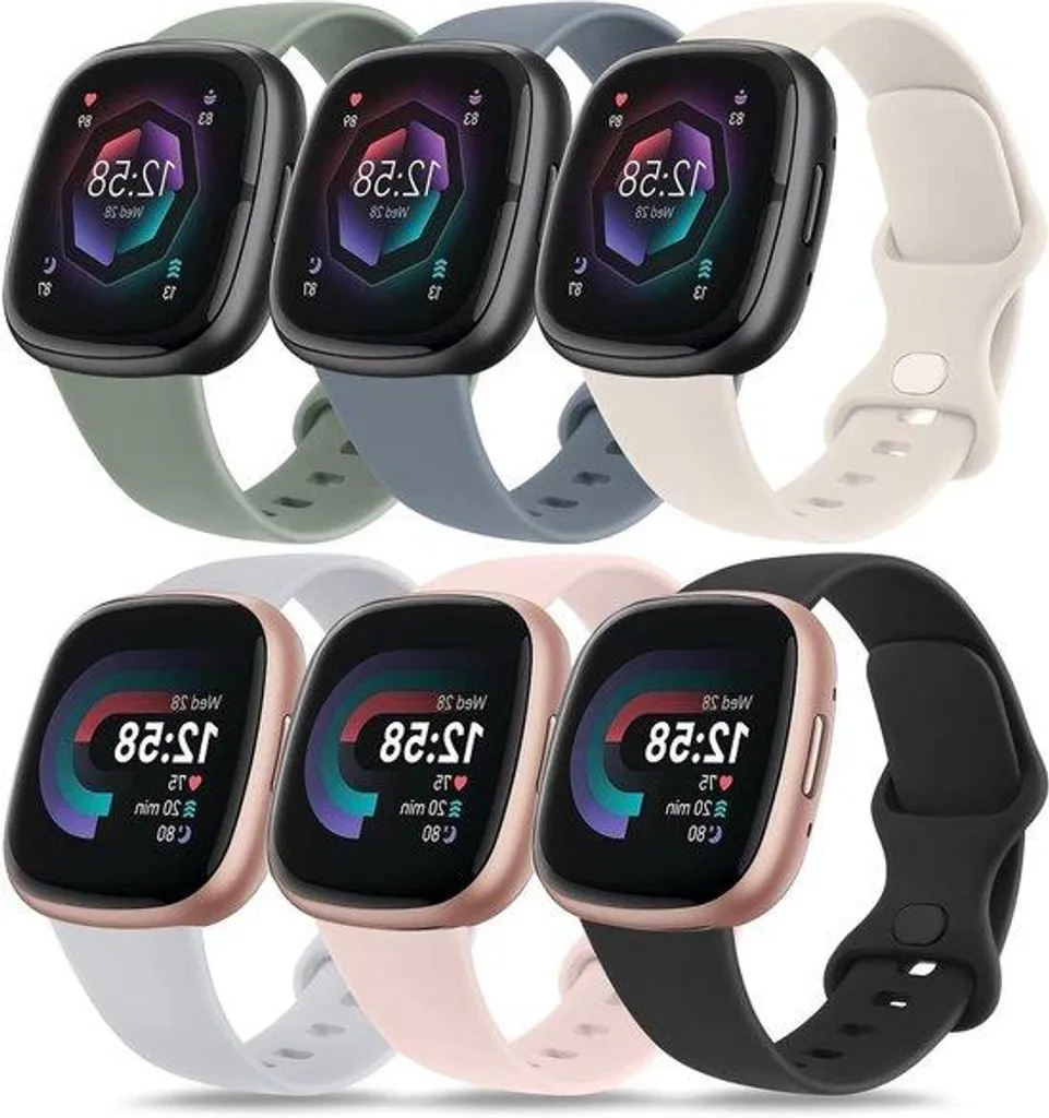 Lot de 6 bracelets en silicone pour Fitbit - Bracelets unis colorés