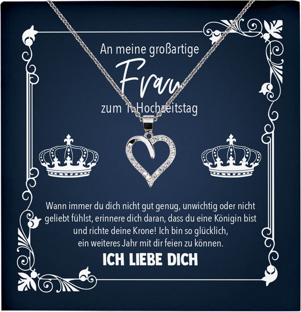 22Feels Echt Silber Halskette - 1 Jahr Erster Hochzeitstag Geschenk für Ehefrau Schmuck Set Frauen Romantisch - Herz Anhänger, Karte