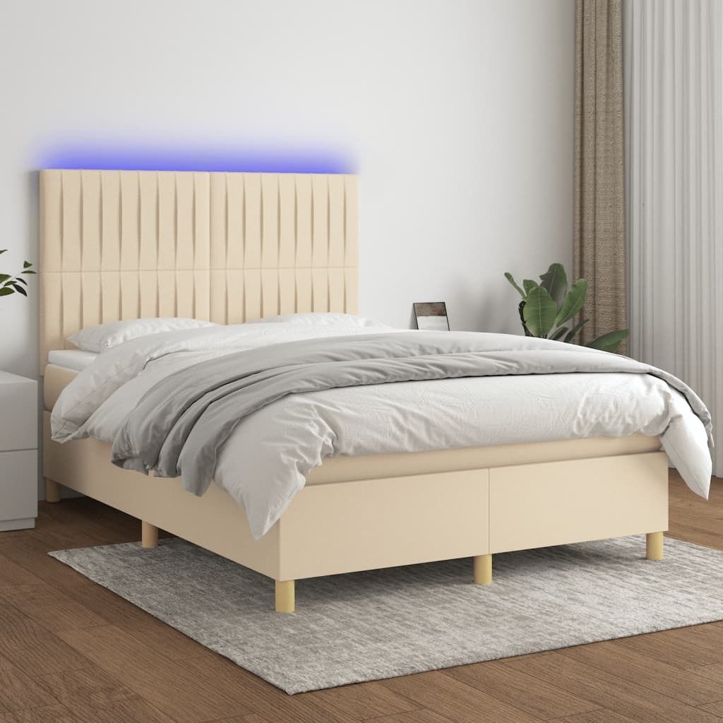 vidaXL Boxspringbett mit Matratze & LED Creme 140x200 cm Stoff - Boxspringbett - Boxspringbetten - Bett - Schlafzimmermöbel