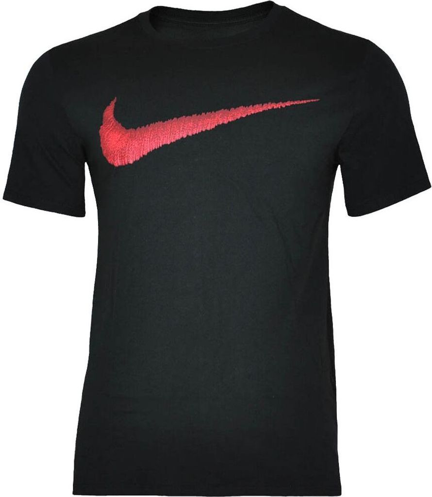 Nike Hangtag Swoosh Tee Herren Slim Fit Fitness Baumwolle Shirt T-Shirt Schwarz/Rot, Grösse:S