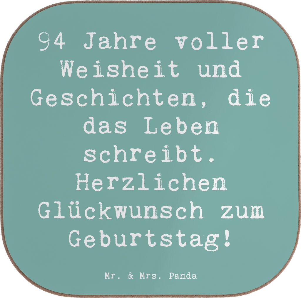 Mr. & Mrs. Panda Untersetzer Glas Spruch 94. Geburtstag - Meeresbrise - Geschenk, Becheruntersetzer, die das Leben schreibt, 94 Jahre, gläserunter...