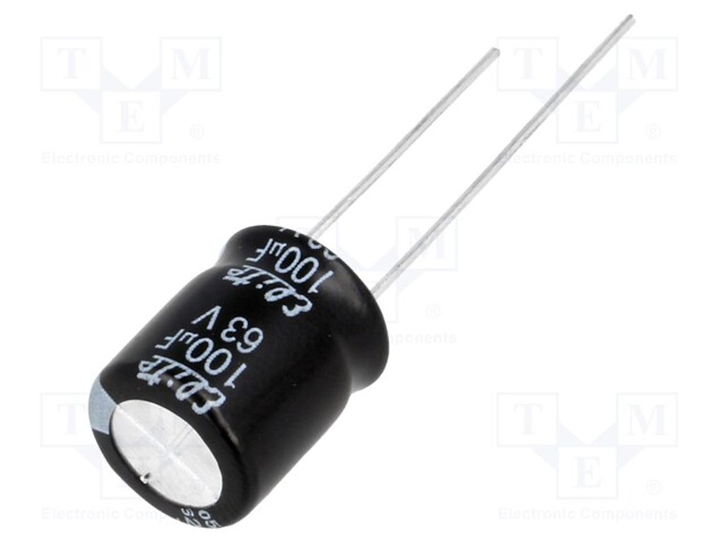 10x Kondensator: elektrolytisch Ø10x12,5mm THT 63VDC 100uF 20% PF1J101MNN10C5 Ele