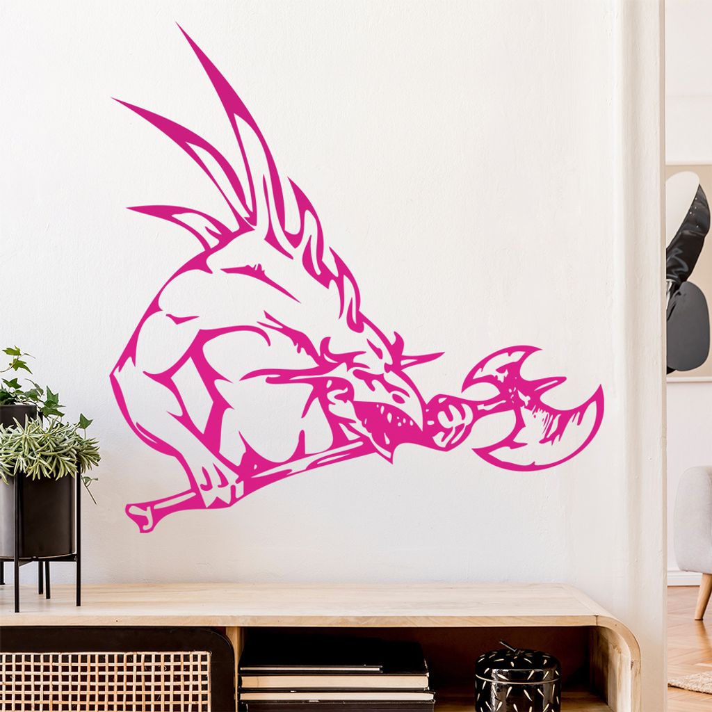 Drachen mit Hellebarde Wandtattoo in 6 Größen - Wandaufkleber Wall Sticker - Dekoration, Küche, Wohnzimmer, Schlafzimmer, Badezimmer