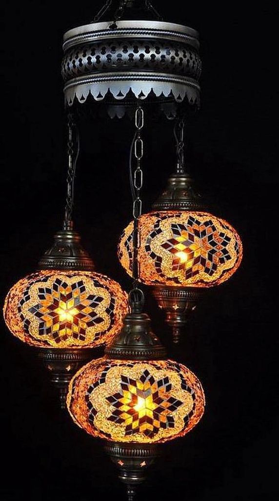 3-guličková závesná lampa z hnedého mozaikového skla - Obrázok produktu 