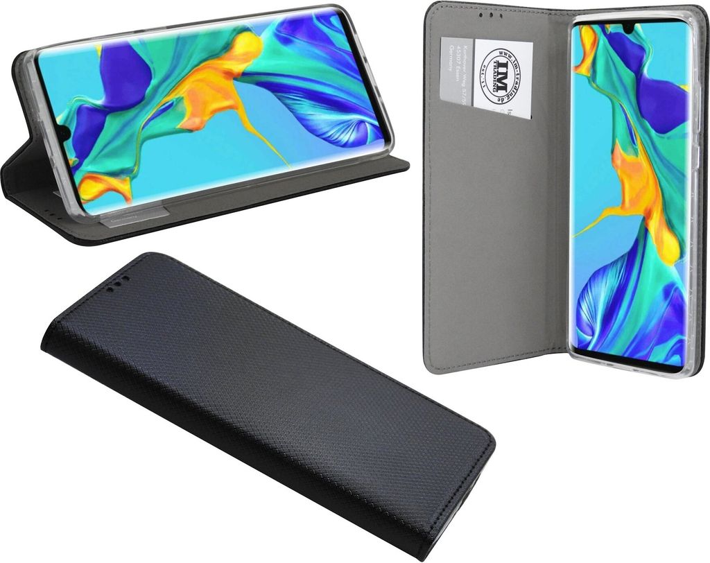 cofi1453 Buch Tasche "Smart" kompatibel mit HUAWEI P30 PRO Handy Hülle Etui Brieftasche Schutzhülle mit Standfunktion, Kartenfach Schwarz