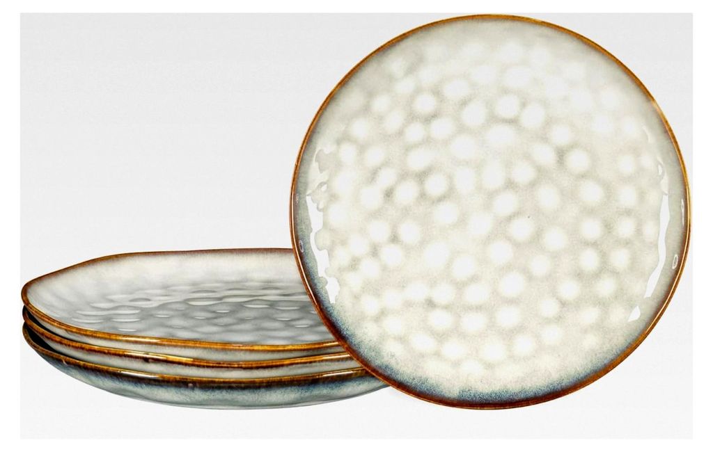 Kuchenteller aus Steingut, 4er Set Porzellan, Geschirr für 4 Personen, Dessertteller, mikrowellen- und spülmaschinenfest - 21 cm