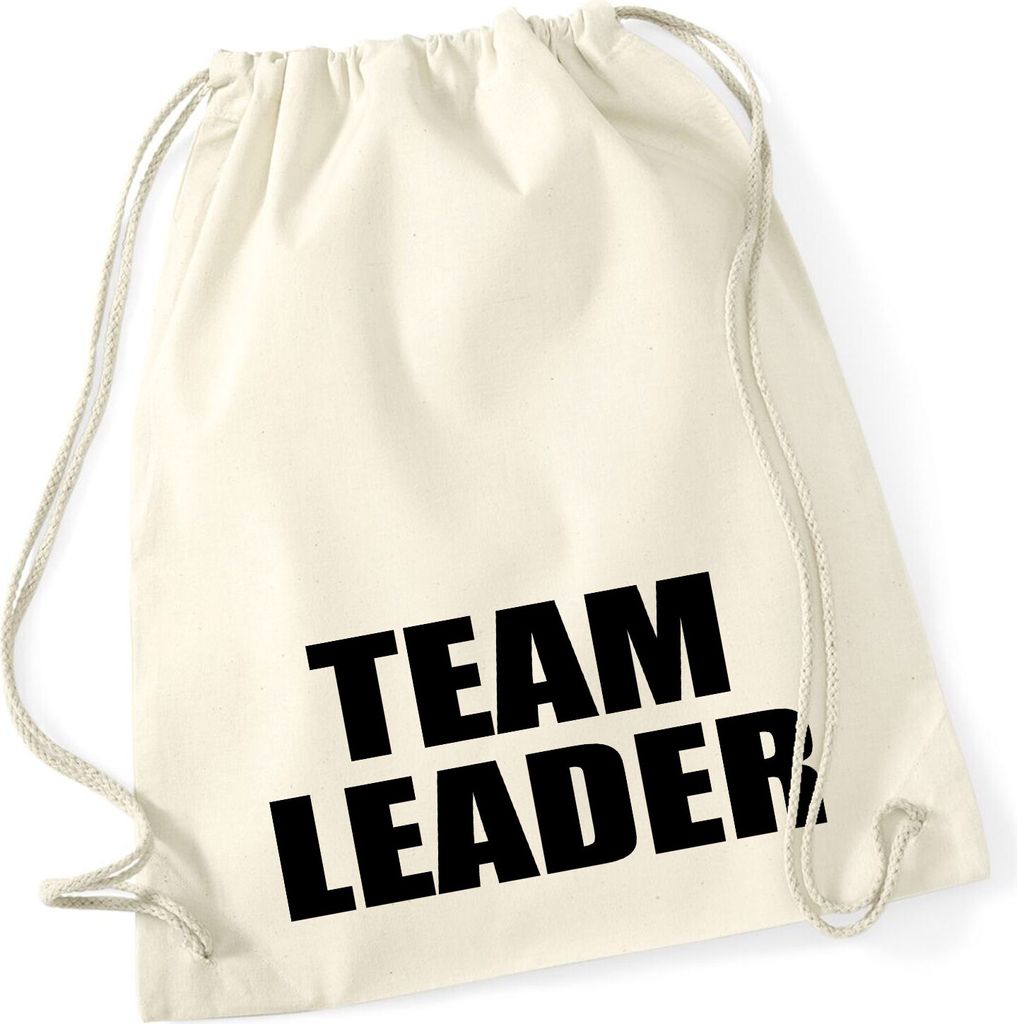 Huuraa Turnbeutel Team Leader Schriftzug 12 Liter Natural Baumwolle Rucksack Geschenkidee
