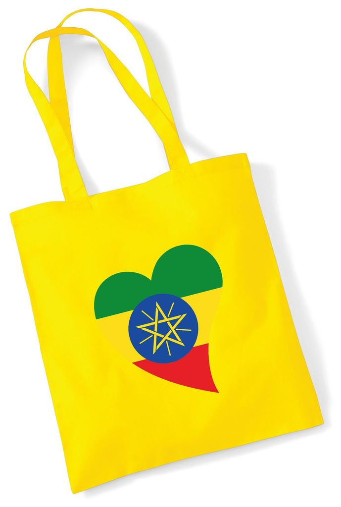 Huuraa Jutebeutel Äthiopien Flagge Herz 10 Liter Yellow Baumwolle Tasche Geschenkidee