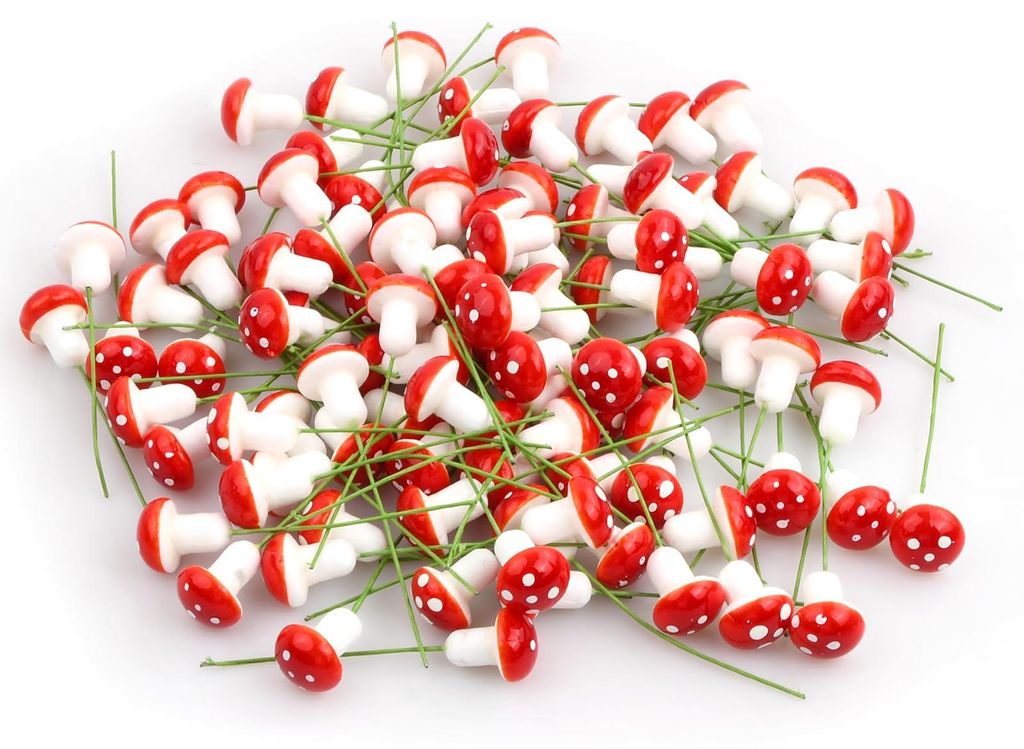 100 Pilzdekorationen, Mini-Fliegenpilze, Mini-Rotpilze, Pilzdekoration, Feengartenornament, Pilze, Mikro-Landschaftszubehör, Gartendekoration, DIY...