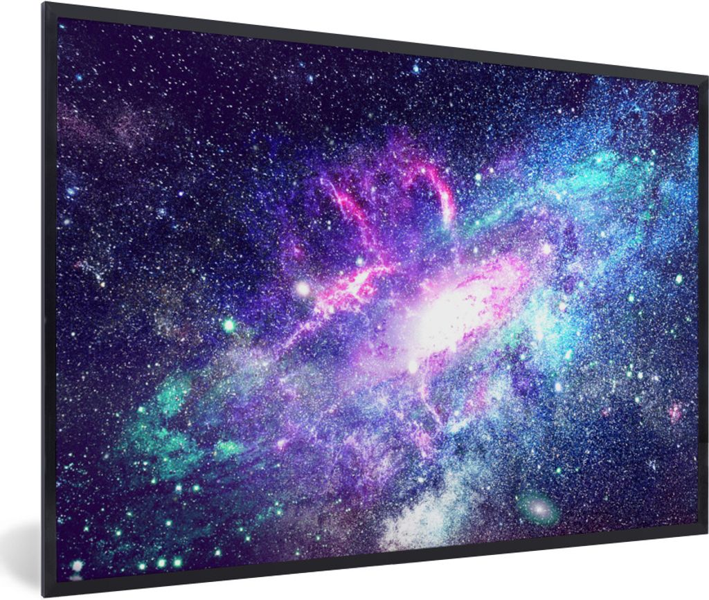 MuchoWow Gerahmtes Poster Weltraum - Blau - Sterne 90x60 cm - Poster mit Schwarzem Bilderrahmen Wandposter Rahmen Foto Bilder - Fotorahmen - Foto...