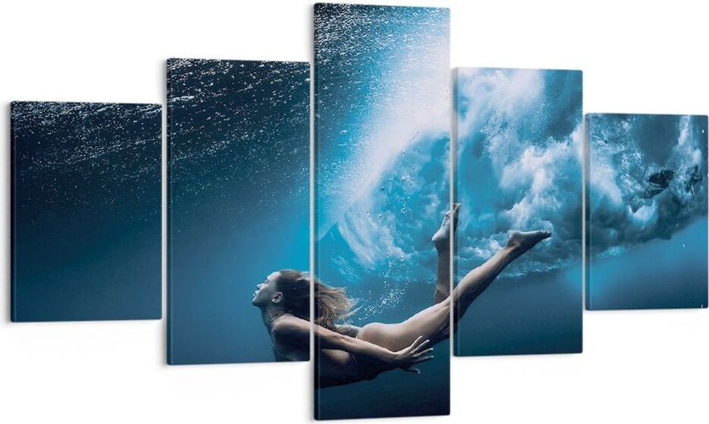 Bild auf Leinwand - Leinwandbild - 5 Teile - Tauchen Frau Wellen - 125x70cm - Wand Bild - Wanddeko - Wandbilder - Leinwanddruck - Bilder - Wanddeko...