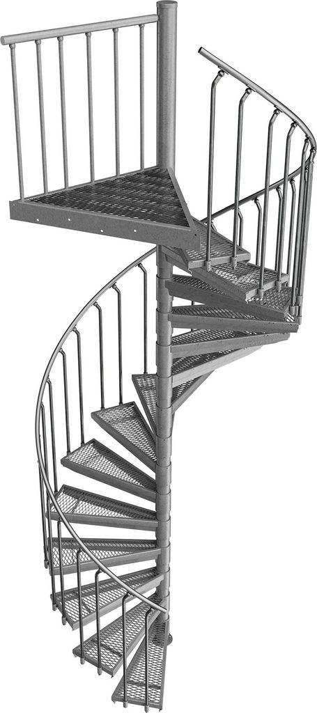 Spindeltreppe Ø 180 cm | Höhen: 288-305 cm | 15 Stufen, ein Podest | Streckgitter Stufenbelag, Feuerverzinkt
