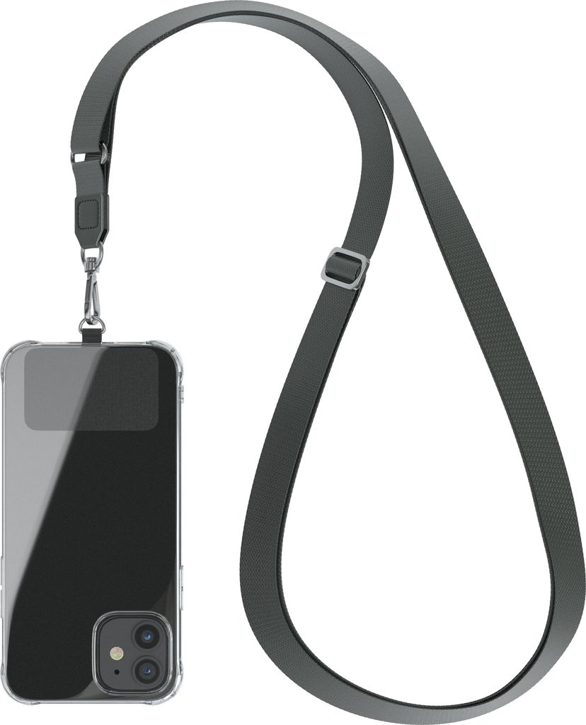 EAZY CASE Universal Handykette kompatibel mit allen Smartphones, Kette zum Umhängen, Handyband mit Hülle, mit Karabiner in Grau