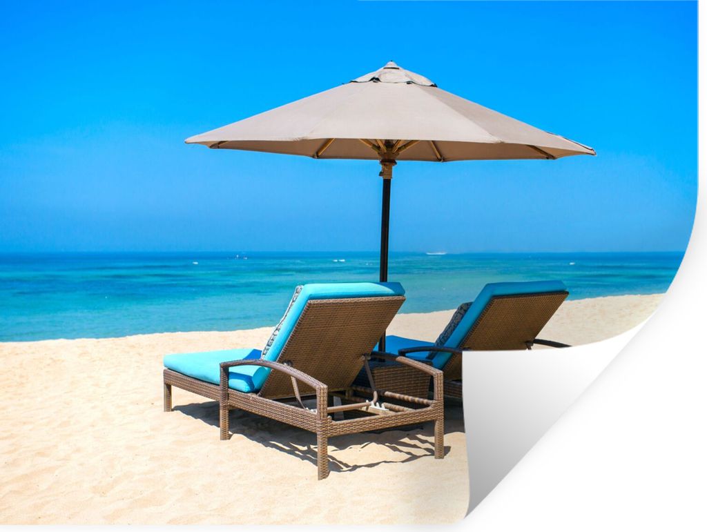 MuchoWow Wandtattoo Wandsticker Wandaufkleber Strandkorb - Sonnenschirm - Sommer - Meer 40x30 cm Selbstklebend und Repositionierbar - Faltenfrei