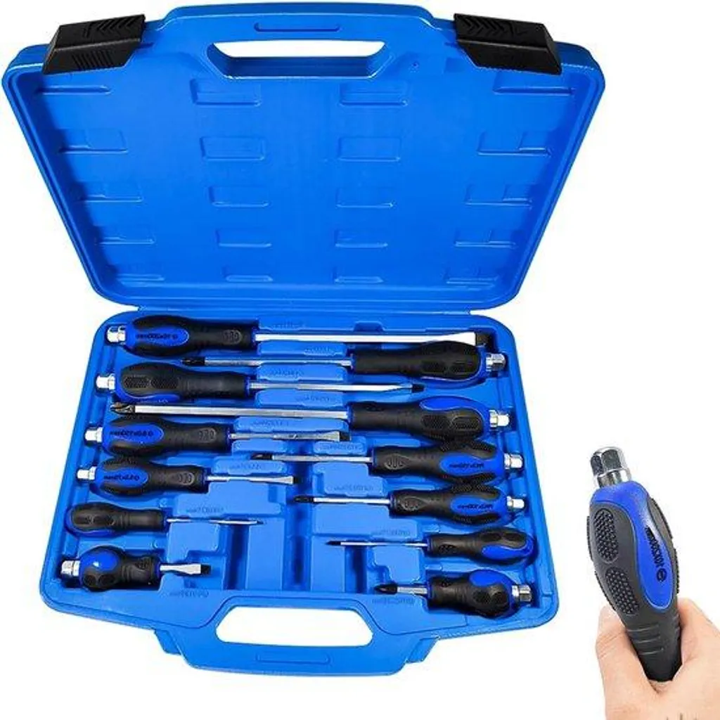 Jeu de 12 tournevis cruciformes et plats CR-V pour atelier et garage