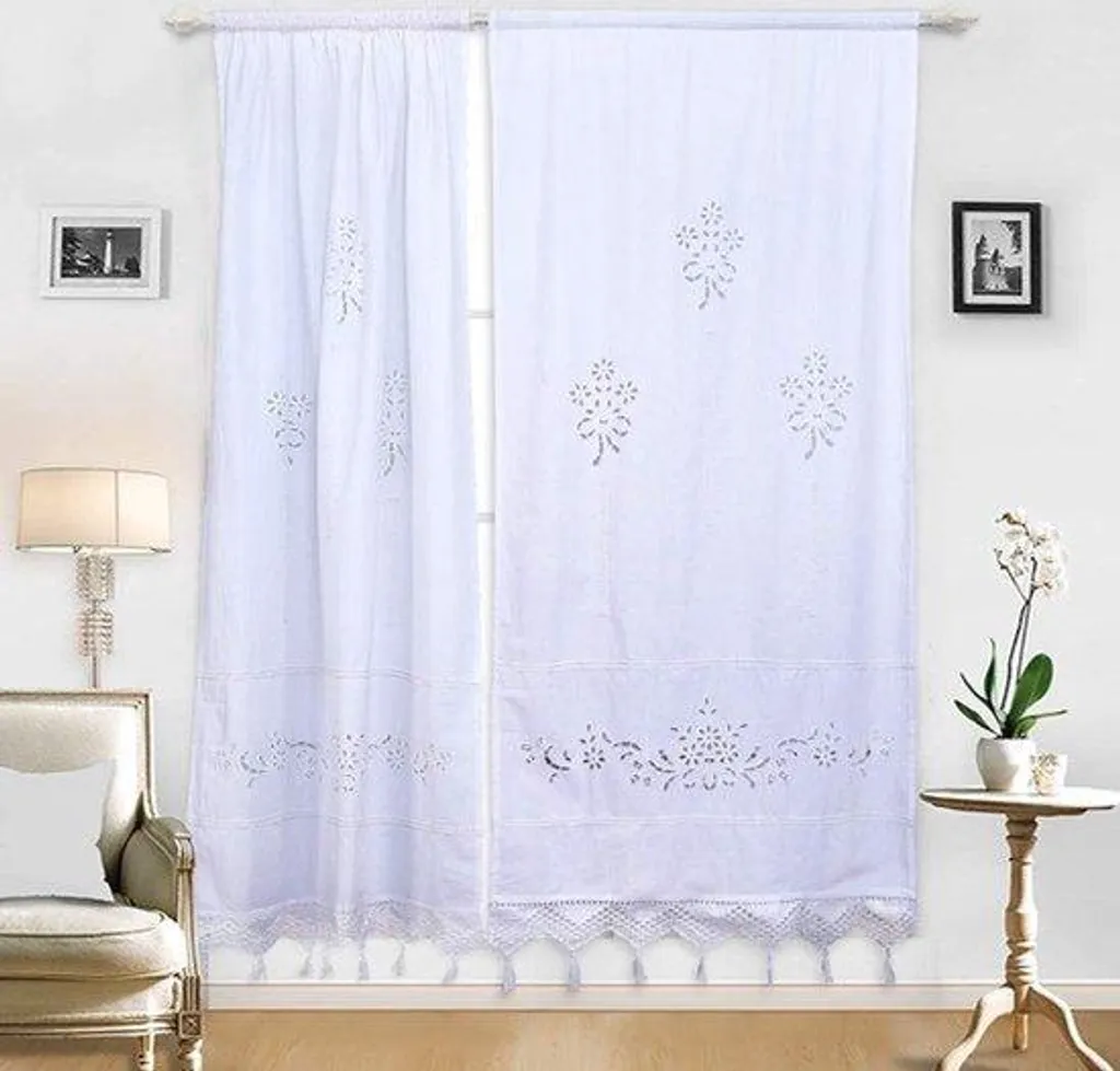 Paire de rideaux brise-bise en coton blanc pour fenêtre de cuisine et salon