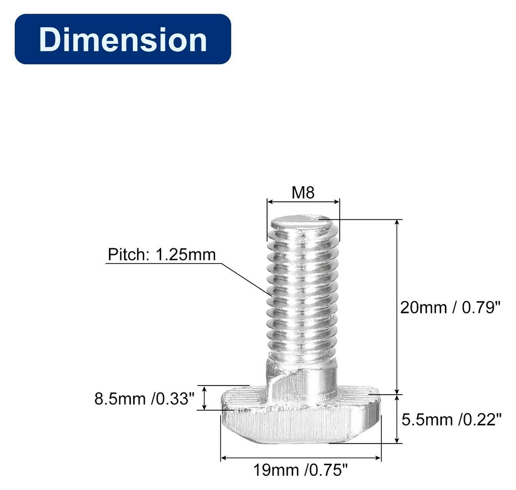 30 Stš¹ck Hammerkopfschrauben T-Nutenbolzen, M8 x 20 mm Hammerkopfbolzen T-Schraube Einsteckbolzen fš¹r 4545er Serie T-Nut Aluminium-Extrusions...