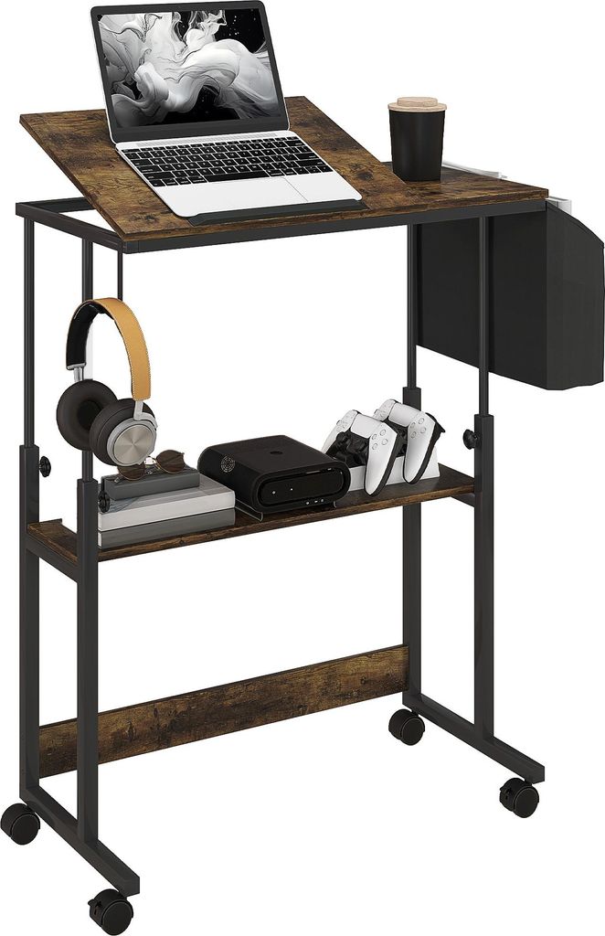 HOMCOM Höhenverstellbar Schreibtisch, 92 x 40 cm, Computertisch mit Rollen