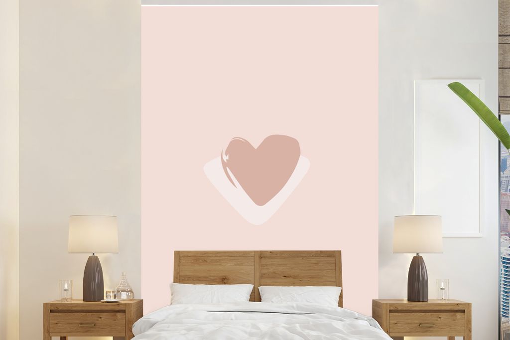 MuchoWow Fototapete für Wohnzimmer oder Schlafzimmer Wandtapete Vinyl Motivtapete Sommer - Herz - Rosa - 200x300 cm - Wanddekorationen