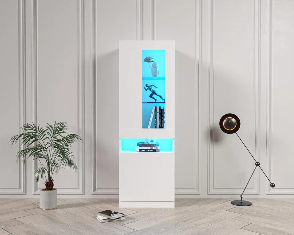 Vitrine LED noire avec 2 portes vitrées - Meuble de salon noir 160cm - 10