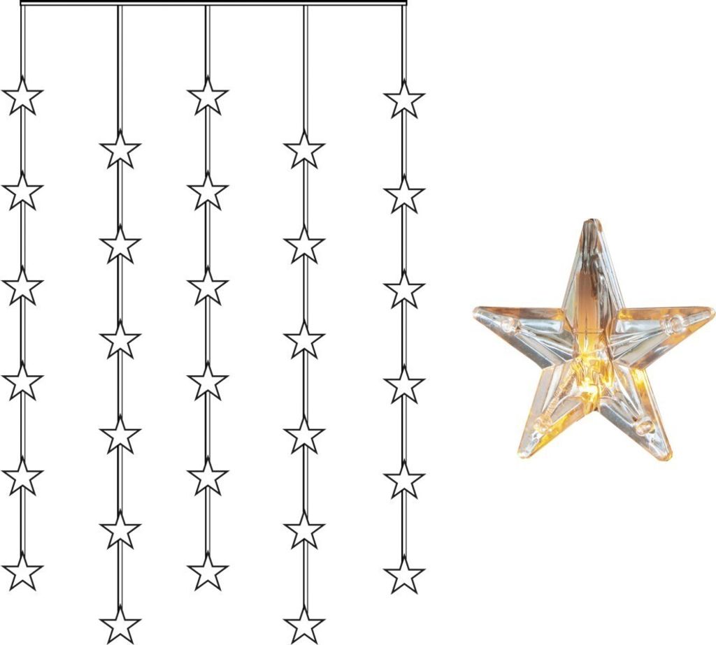 A product image showing a string of star-shaped lights and a single star-shaped LED light.