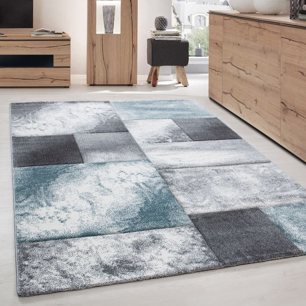 Moderner Design Teppich mit grafischem Muster - Kurzflor für Wohnzimmer, Büro, Schlafzimmer & Jugendzimmer, Größe: 240 x 340 cm, Farbe: Blau-4