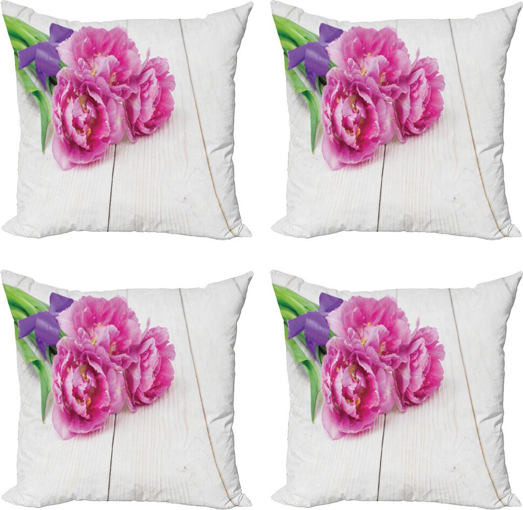ABAKUHAUS Dunkelpink Kissenbezug Set (4 Stück), Tulpen gebunden mit einem Band, Moderner Doppelseitiger Digitaldruck, 50 cm x 50 cm, Rosa Pale Fuc...