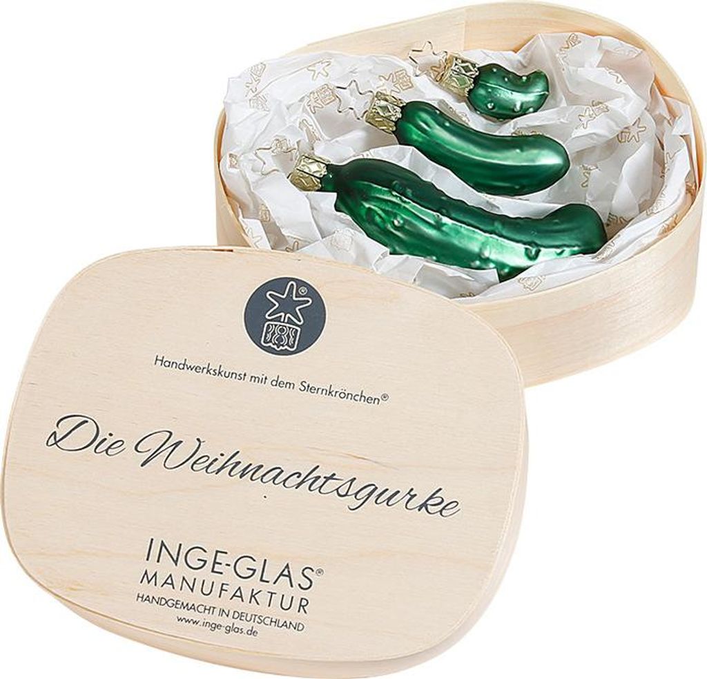 Christbaumschmuck Glas Weihnachtsgurke 3er Set 2,5/5,5/8,5 cm grün