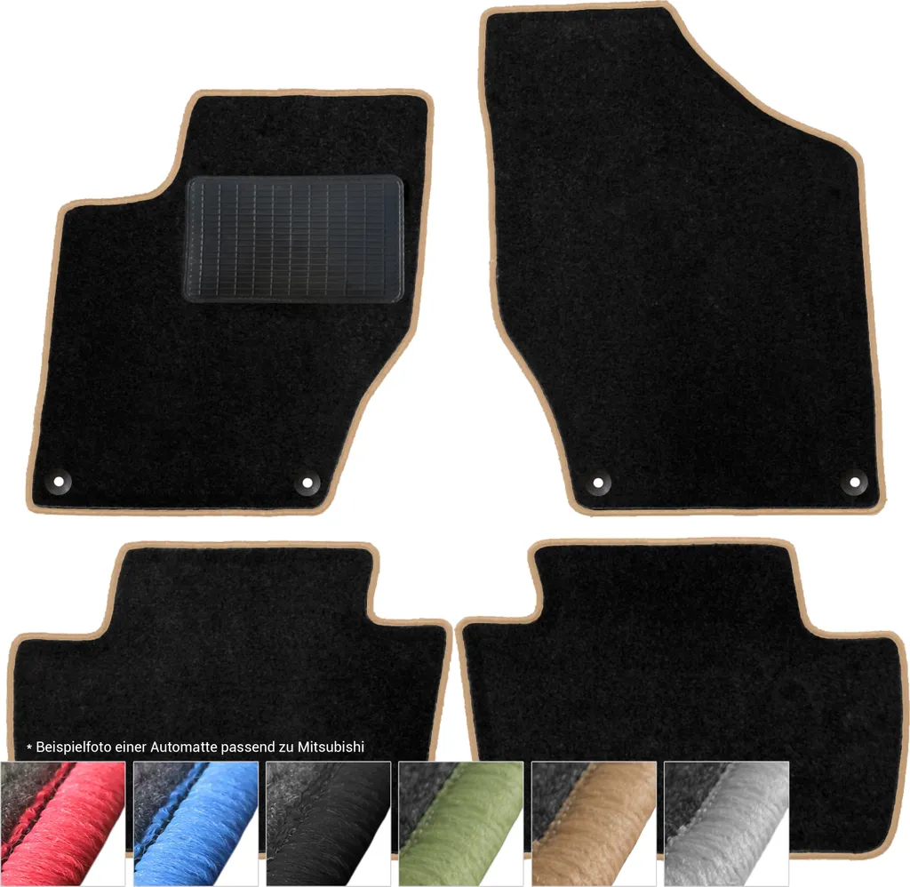 Set 4 Tappetini Auto Mitsubishi Galant 88-92 Velluto Nero Cuciture Beige