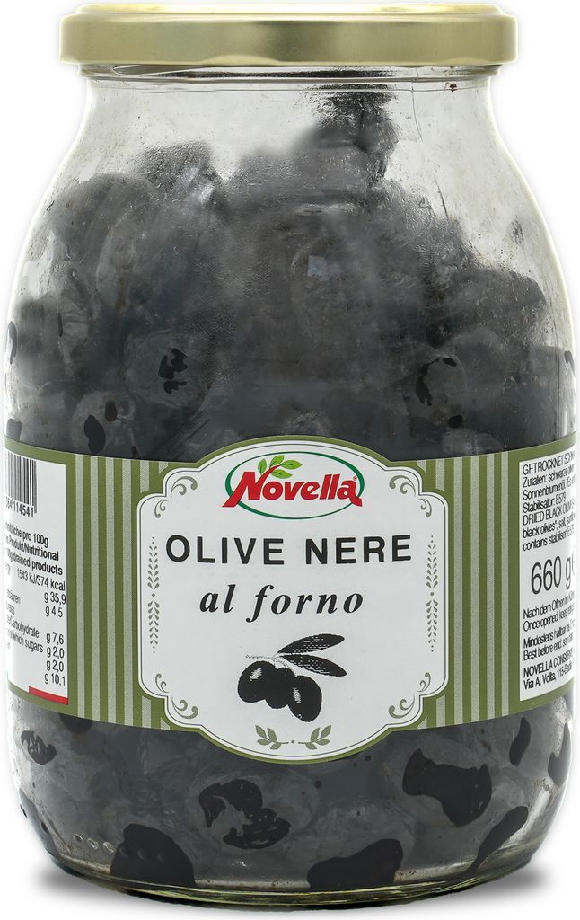 Novella | Schwarze Oliven | getrocknet | Olive Nere al forno | 950g | aus Italien