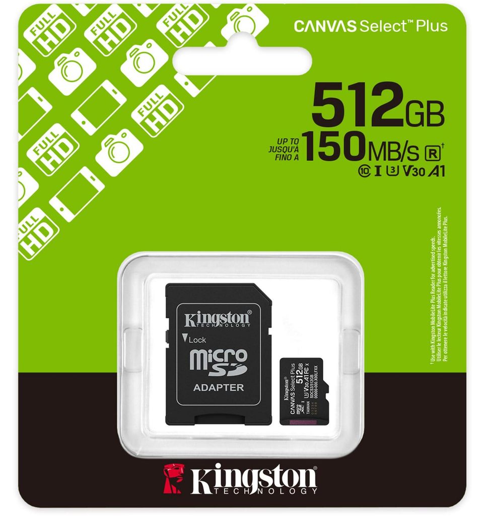 Kingston Canvas Select Plus microSD 512GB met SD-adapter Productafbeelding 