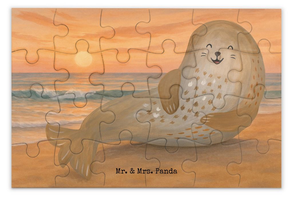 Mr. & Mrs. Panda Puzzle Robbe Lachen Design 24 Teile - Weiß - Geschenk, Seehund, Nordsee, 1500, 1000, Puzzlespiel, Strand, Ostsee, Lustige Sprüch...