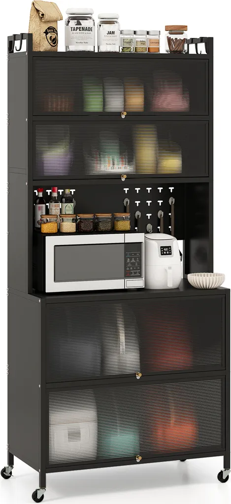 Armadio Dispensa COSTWAY Nero 6 Livelli | Organizzazione Top Cucina