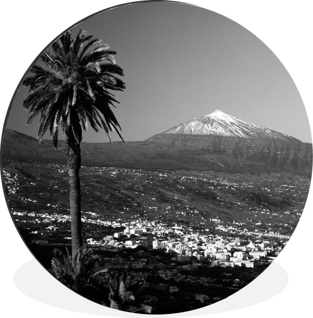 MuchoWow Aluminium Wandkreis Orotava mit Blick auf El Teide, Teneriffa - Schwarz und weiß Ø 30 cm Wanddeko Modern Wohnzimmer - Wand Bild - Wohn...