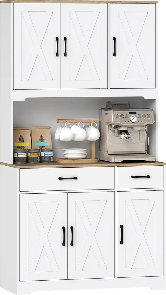 Buffet haut cuisine HOMCOM 6 portes 2 tiroirs vaisselier rustique blanc